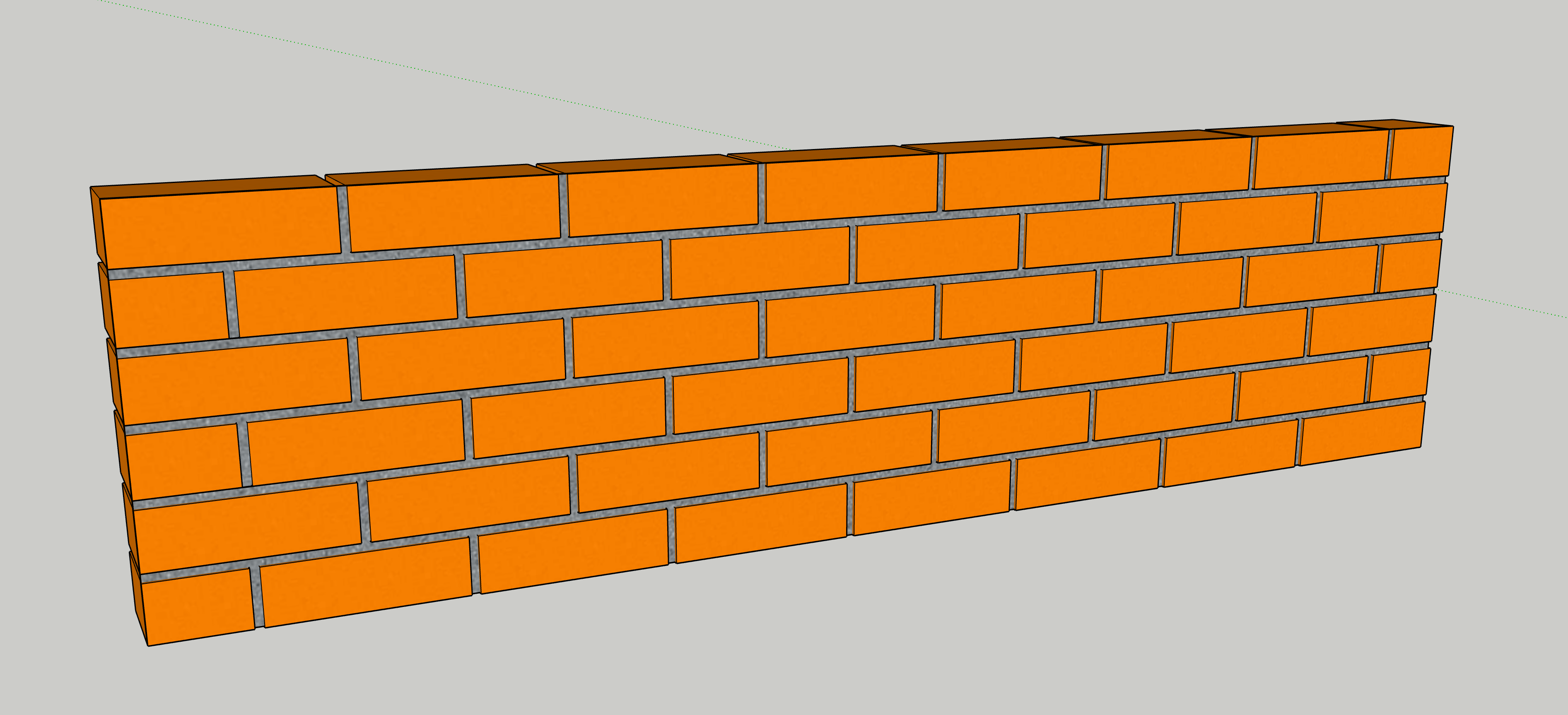 Diagram of a stretcher bond wall showing staggered vertical joints between brick courses.